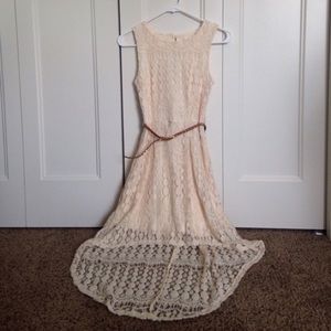 Xhiliration Cream Lace High-Low Dress